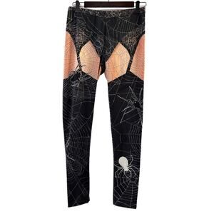 Women's Halloween Spider Webs and Garter Belt Leggings Size L
